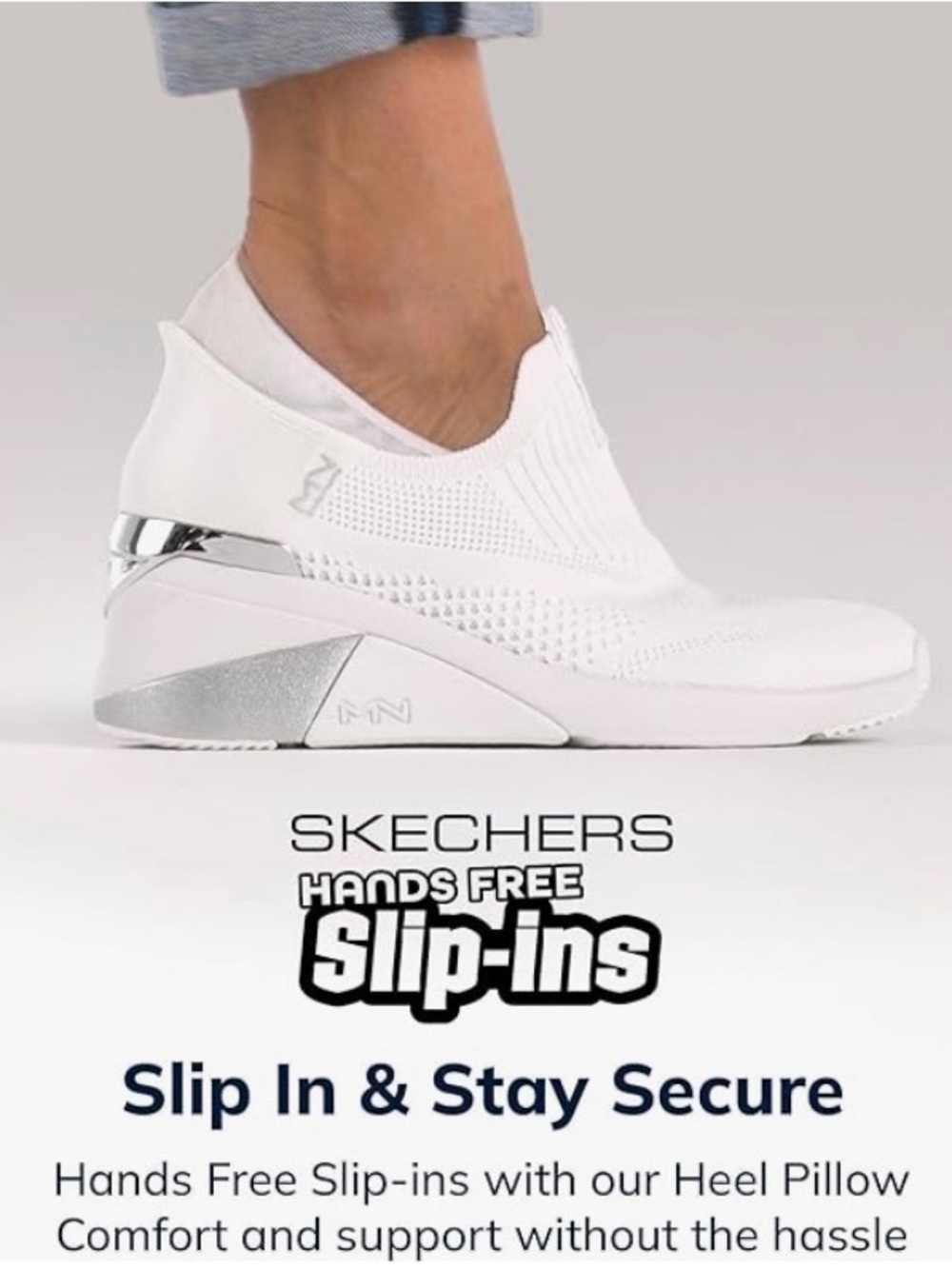 Skechers Women’s White Slip-On Knit Sneakers Wedge Hands Free!